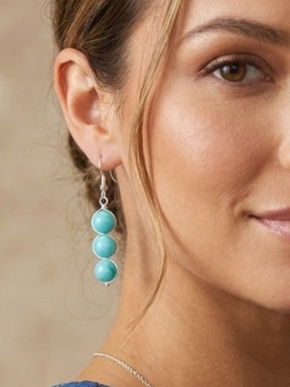 Blue Amazonite Gemstone Pierced Earrings Handmade